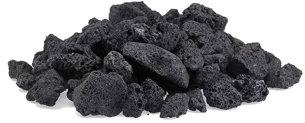 Porous black lava rocks.